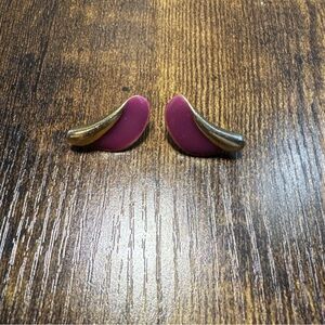 Vintage Gold Tone Purple Enamel Stud Earrings